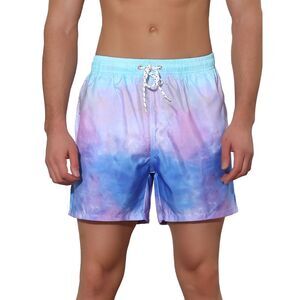 Men's Tie Dye Printed Elastic Waistband Vacation Swim Trunks Blue
